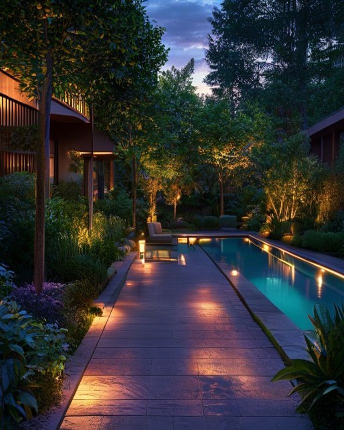 Professional low-voltage landscape lighting in a Pacific Northwest dusk scene — low-voltage landscape lighting