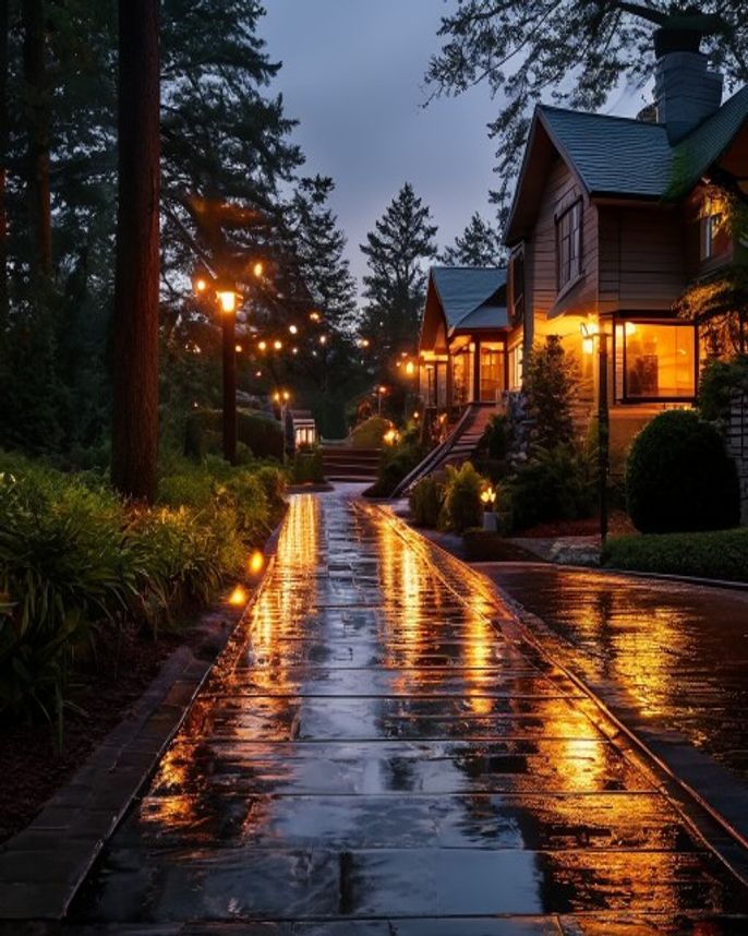 Professional low-voltage landscape lighting in a Pacific Northwest dusk scene — low-voltage landscape lighting