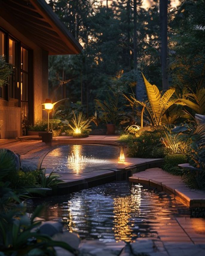 Professional low-voltage landscape lighting in a Pacific Northwest dusk scene — low-voltage landscape lighting
