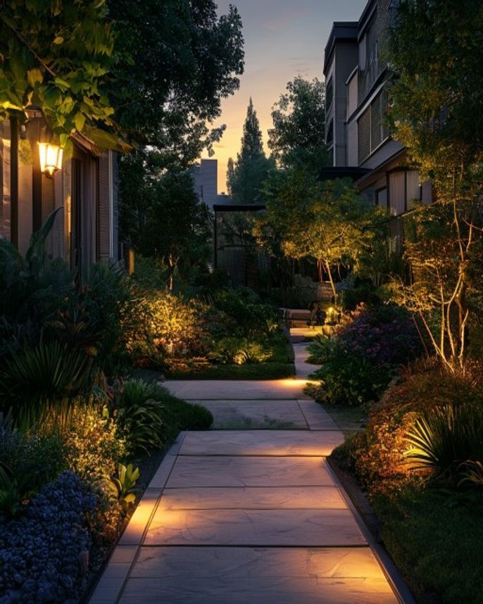 Professional low-voltage landscape lighting in a Pacific Northwest dusk scene — low-voltage landscape lighting