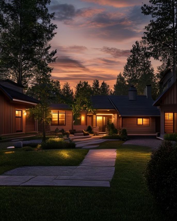 Professional low-voltage landscape lighting in a Pacific Northwest dusk scene — low voltage landscape lighting