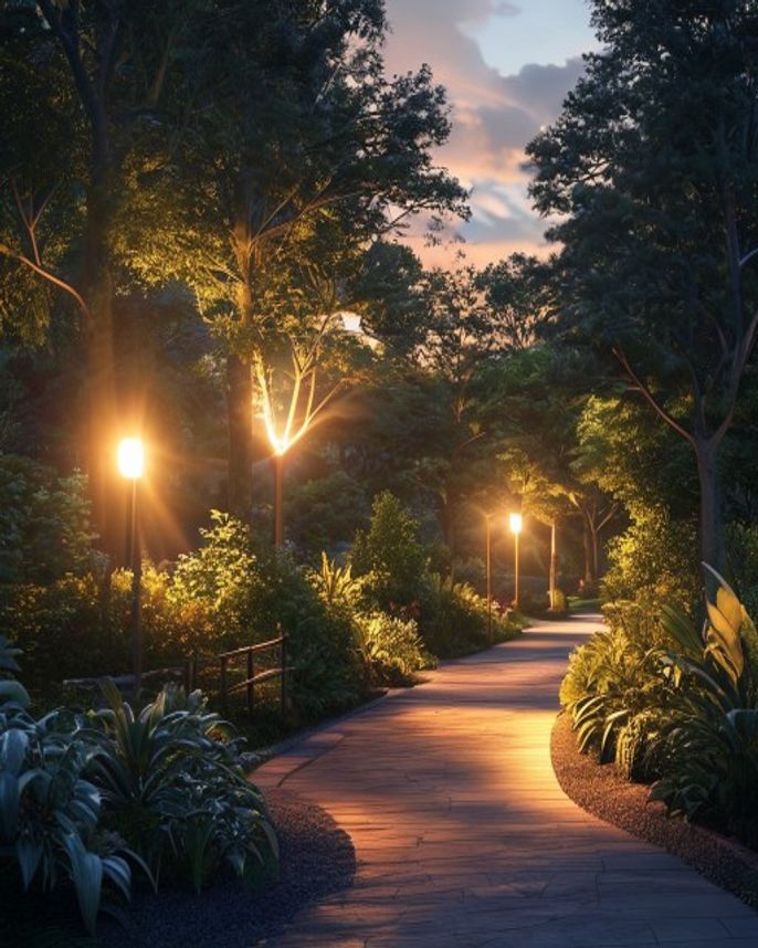 Professional low-voltage landscape lighting in a Pacific Northwest dusk scene — low-voltage landscape lighting