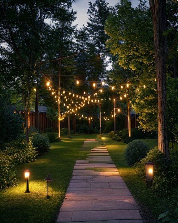 Professional low-voltage landscape lighting in a Pacific Northwest dusk scene — low-voltage landscape lighting