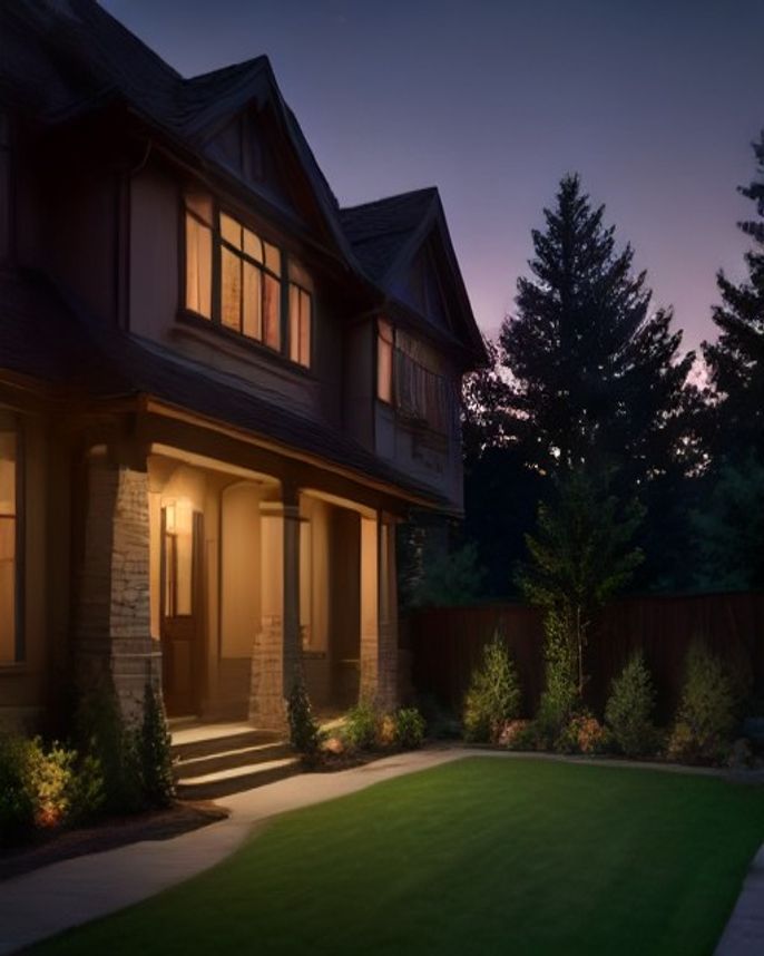 Professional low-voltage landscape lighting in a Pacific Northwest dusk scene — low-voltage landscape lighting