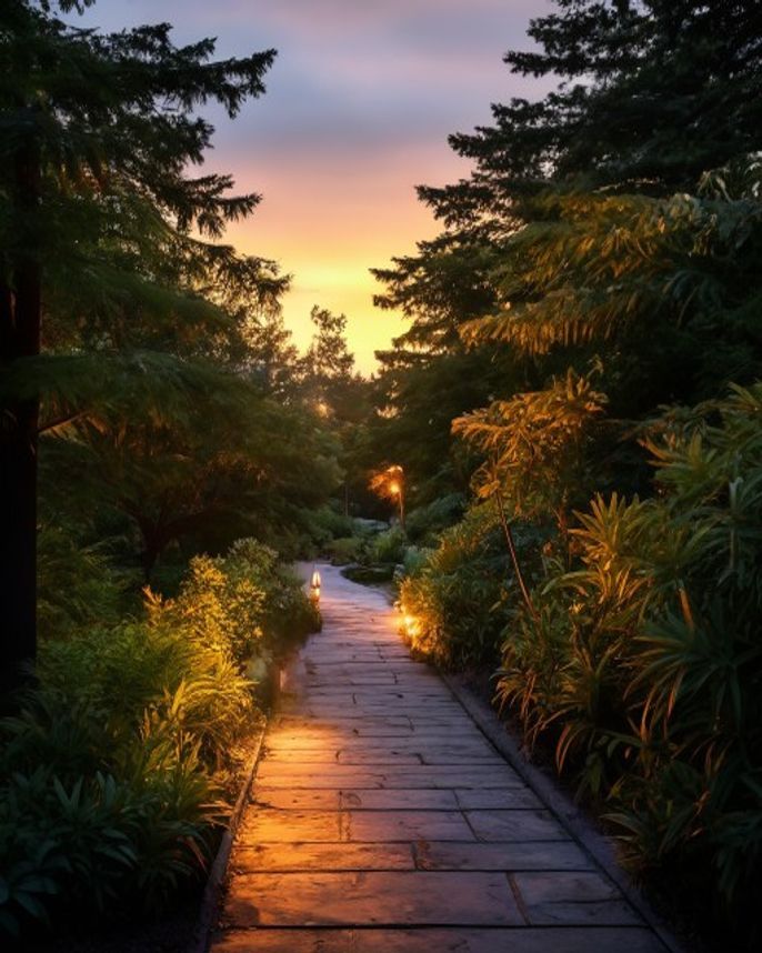 Professional low-voltage landscape lighting in a Pacific Northwest dusk scene — low-voltage landscape lighting