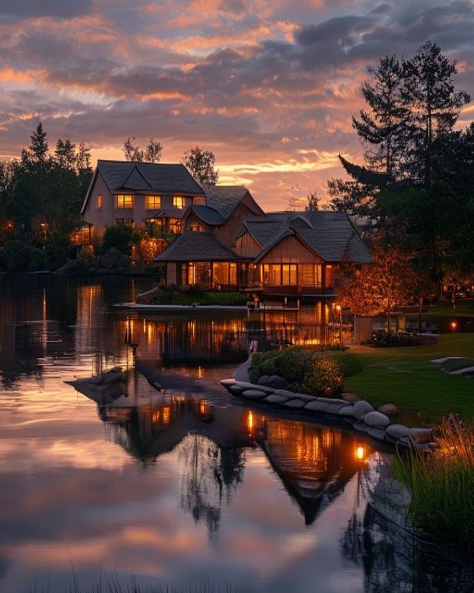 Professional low-voltage landscape lighting in a Pacific Northwest dusk scene — low-voltage landscape lighting